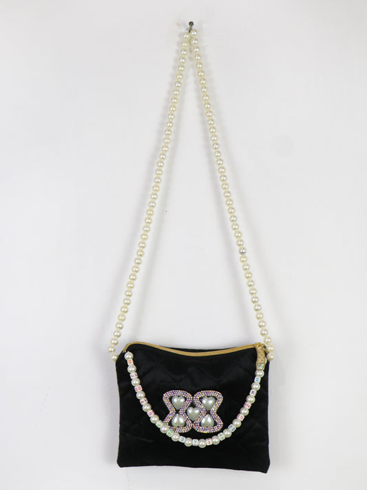 Stylish Velvet Handbag For Women's Heart Black 22