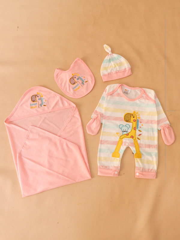 0Mth - 3Mth Sweet Light Peach 5Pcs Gift Set For Newborn NBGS45