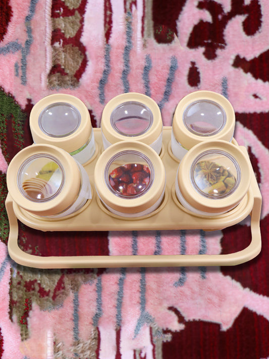 Yellow Spice Rack With 6 Spice Jars