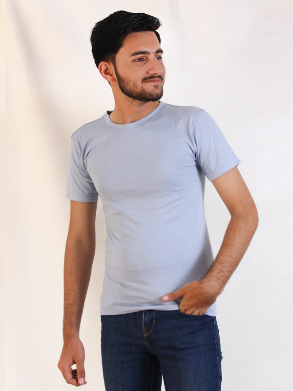 M Men's Plain Crew Neck T-Shirt Light Blue