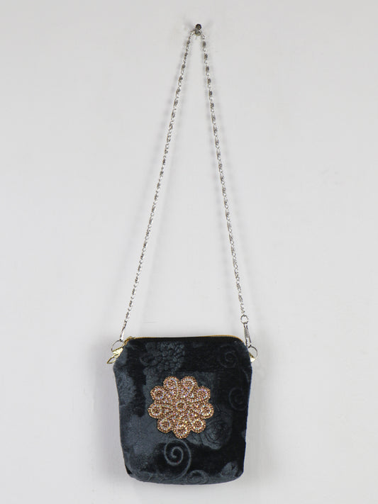 Stylish Velvet Handbag For Girls Flower Grey 52