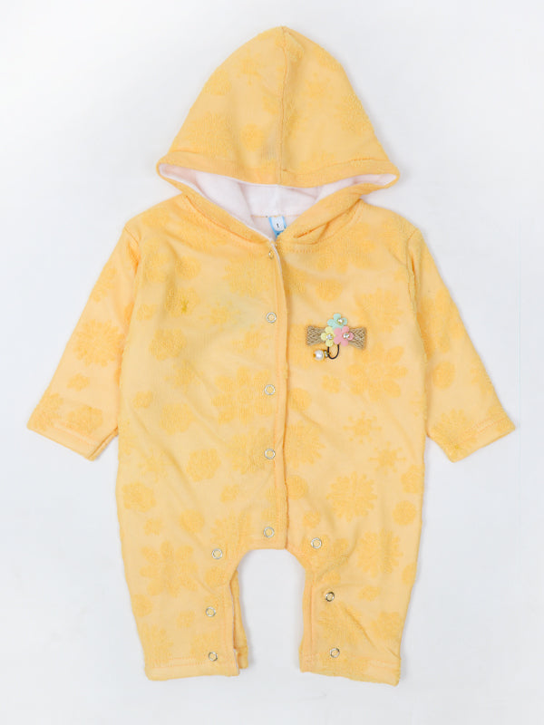 ATT Newborn Hooded Romper 3Mth - 9Mth Flower Light Orange