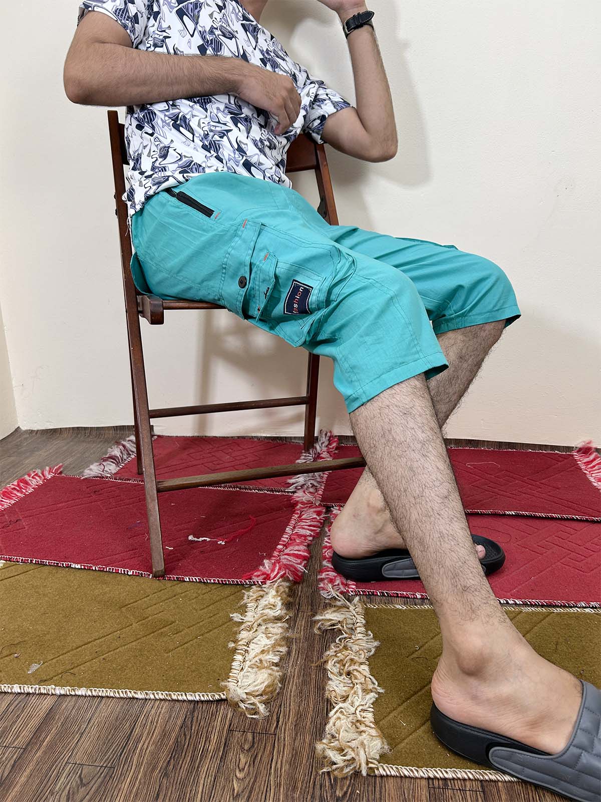 Turquoise Cargo 3-QTR Cotton Short for Men MS127