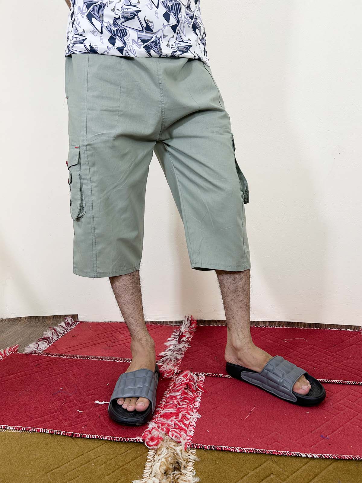 Light Green Cargo 3-QTR Cotton Short for Men MS128