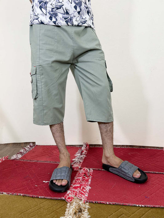 Light Green Cargo 3-QTR Cotton Short for Men MS128