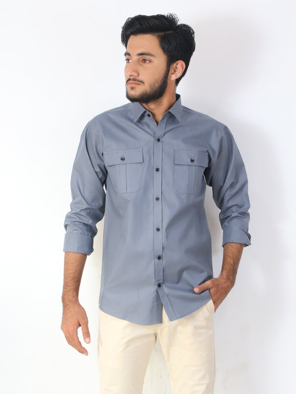MCS01 Men's Double Pocket Casual Shirt Grey – The Cut Price