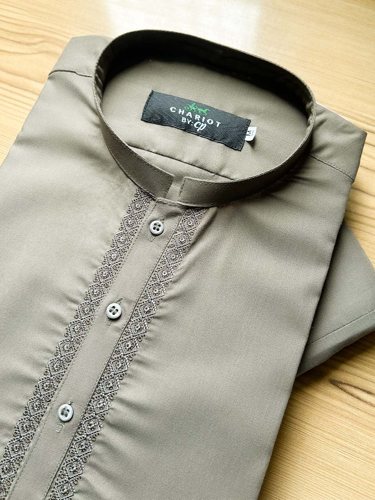 982-12 MSK515 Light Green Stitched Suit Sherwani Collar Kameez Shalwar For Men