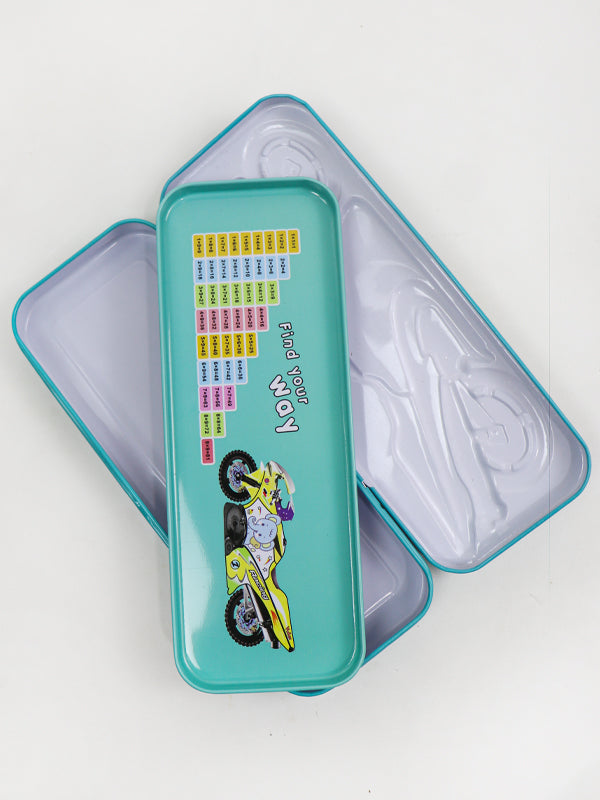 PB08 Metal Pencil Box For Kids Racing Bike Sea Green