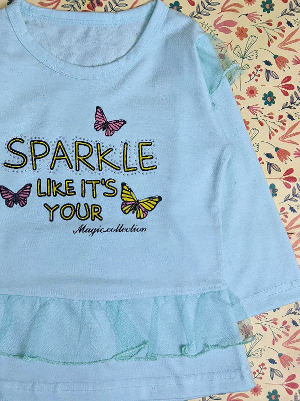 2Yrs - 7Yrs Sparkle Light Blue T-Shirt For Girls SK GTS15