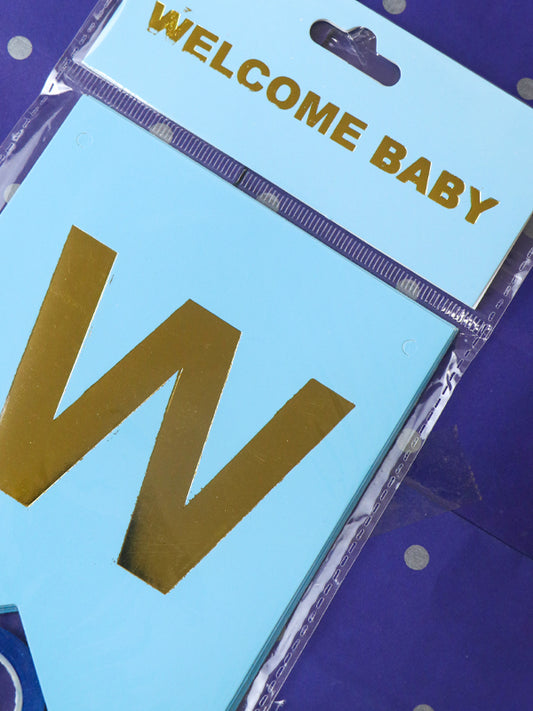 Pack Of 11 Welcome Baby Blue Baby Shower Decoration Banner BP25