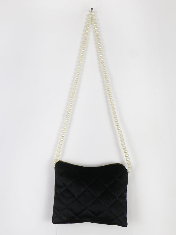 Stylish Velvet Handbag For Women's Heart Black 22