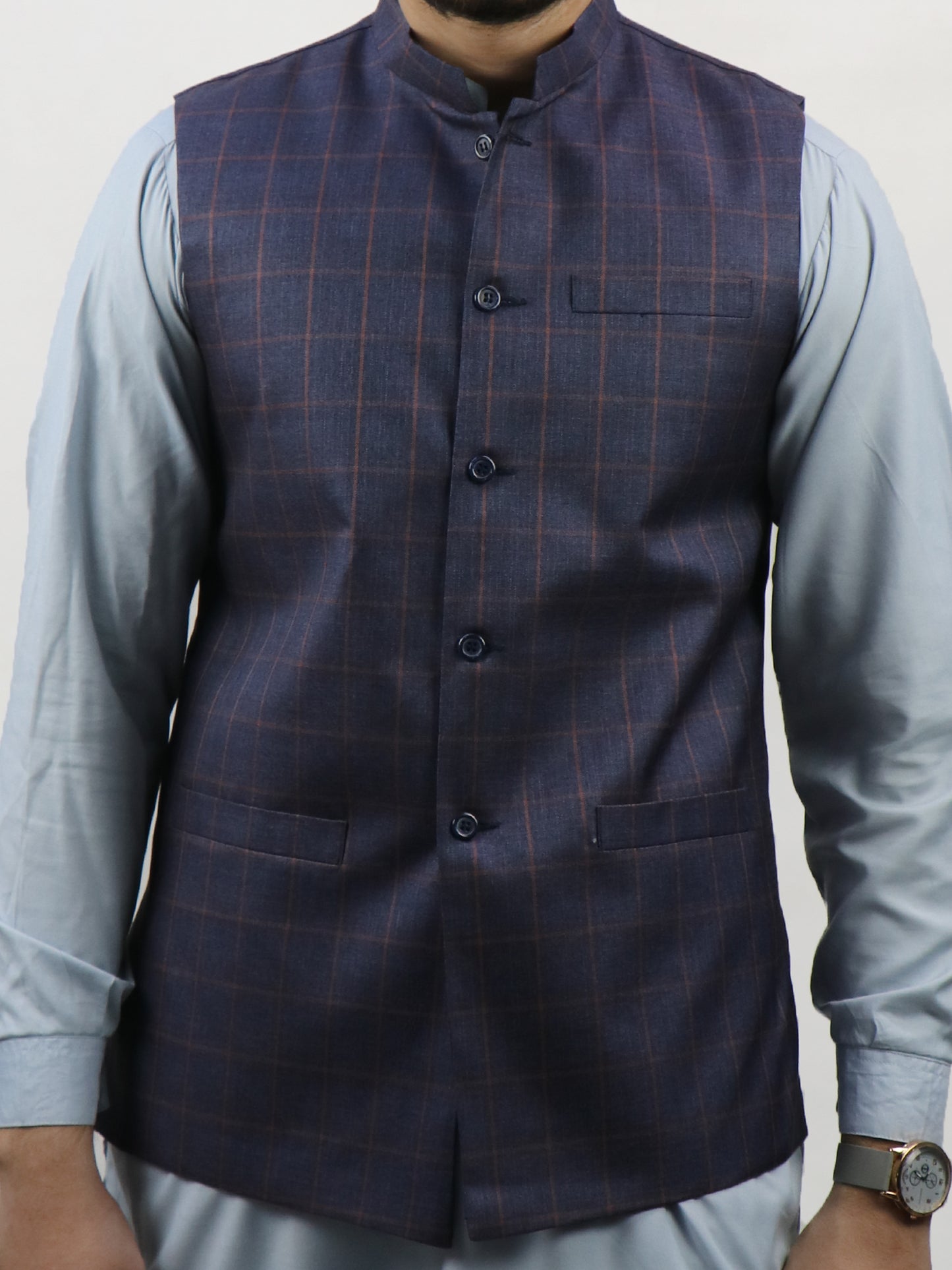 Purple Checks Waistcoat for Men MW10