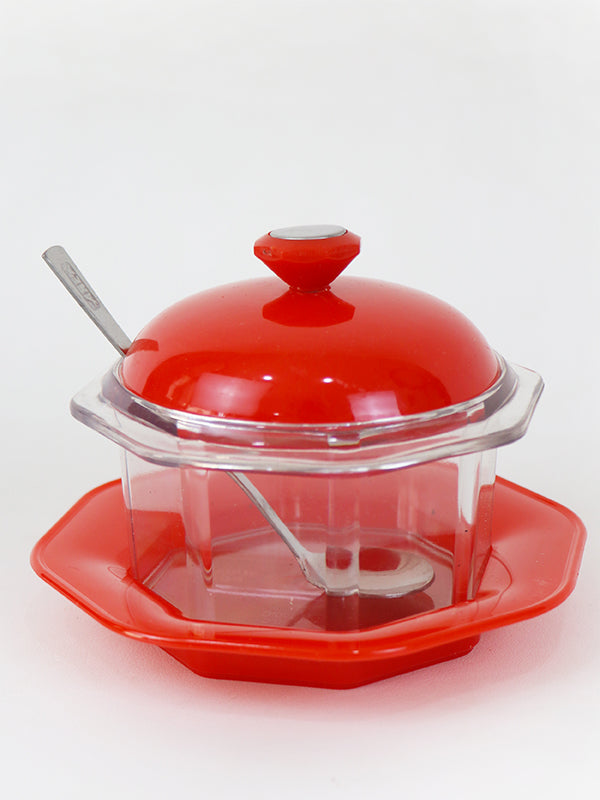 Acrylic Sugar Pot With Lid & Spoon Red