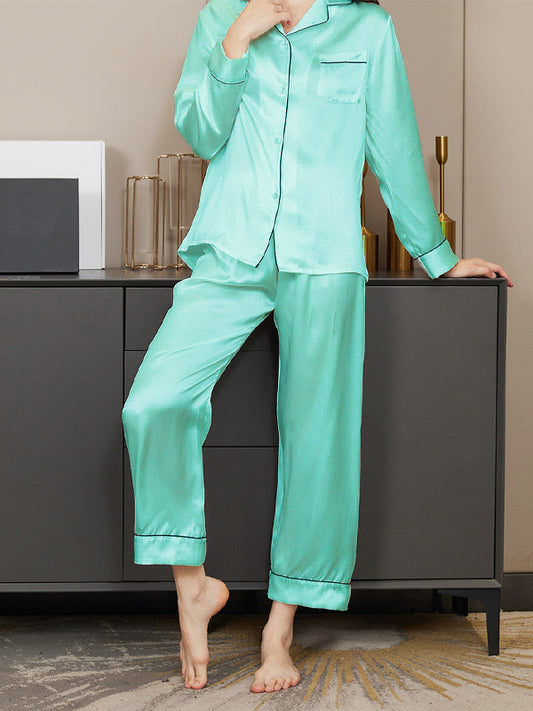 Light Cyan Plain Silk Night Suit For Womens/Girls WNS03