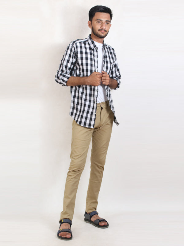 MCS09 AZ Men's Cotton Casual Shirt Black & White Checks