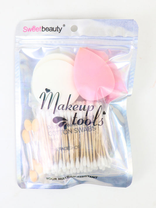 Pack Of 4 Cotton Buds,Eyeshadow Brush & Makeup Sponge Beauty Blender Puff