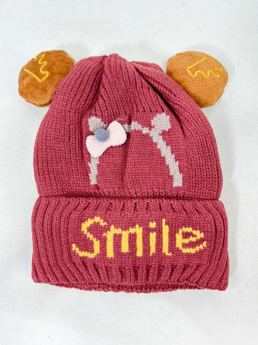Smile Burgundy Beanie Winter Cap For Kids BWC37