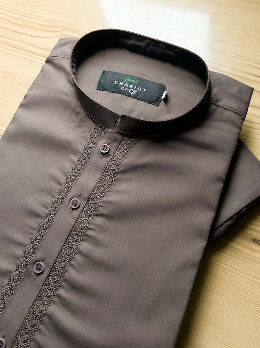 982-13 MSK516 Brown Stitched Suit Sherwani Collar Kameez Shalwar For Men