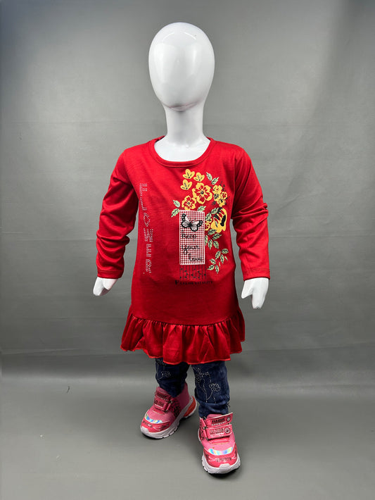 3Yr - 6Yrs Flowers Red Suit For Girls IC GS107