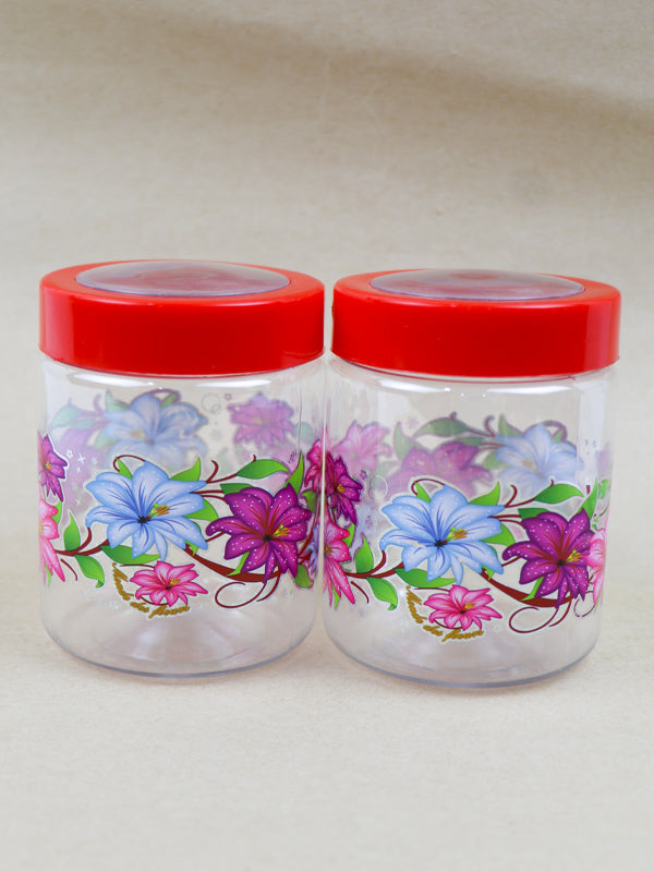 Printed Plastic Spice Jars Red- Pack of 2