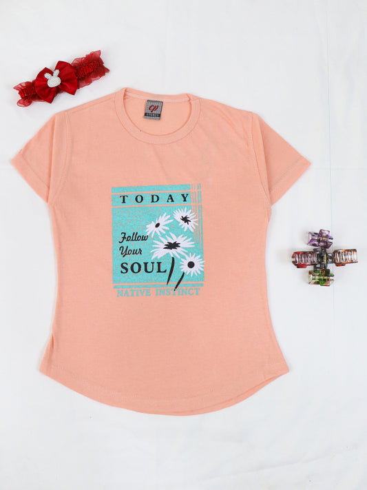 1 Yrs - 4 Yrs Soul Light Peach T-Shirt For Girls MZ GTS13