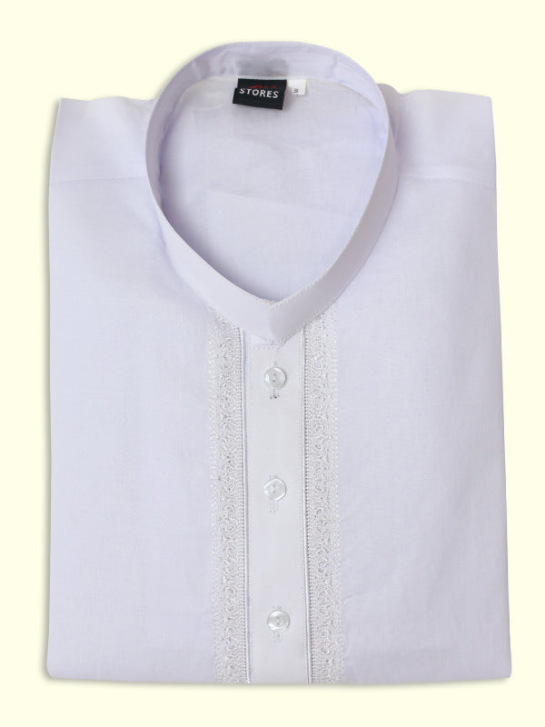 AM 100% Premium Cotton Kurta Sherwani Collar for Men Neel White