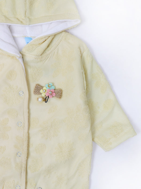 ATT Newborn Hooded Romper 3Mth - 9Mth Flower Light Fawn