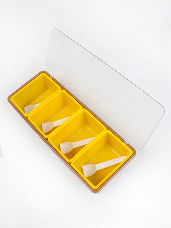 Set of 4 Spices Box with Tray & Spoons Brown