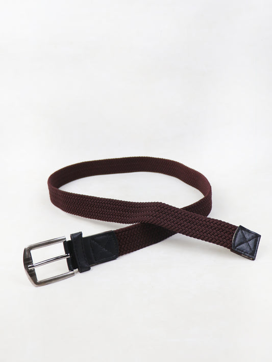 Men Canvas Elastic Fabric Woven Stretch Braided Belt Dark Brown