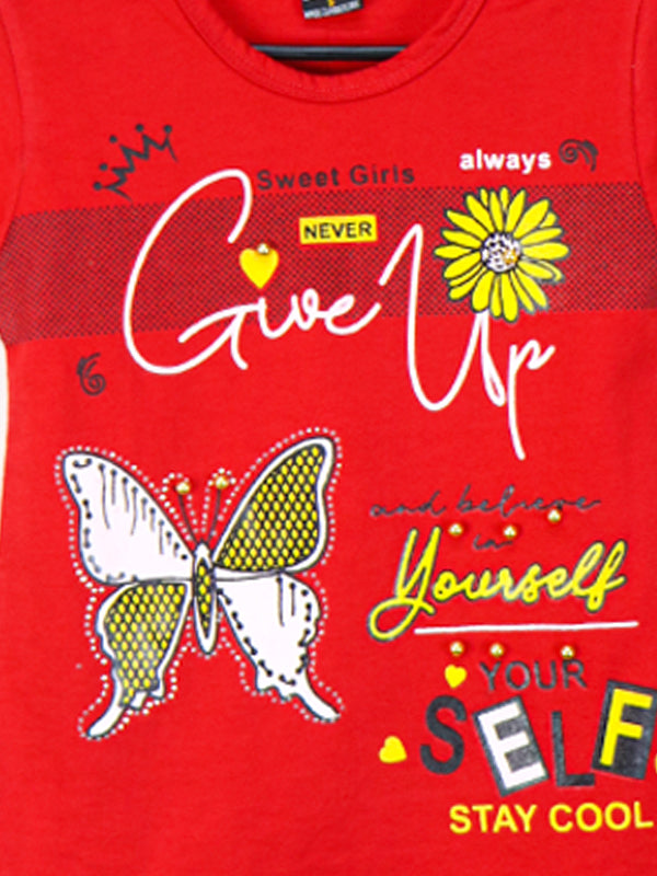 TB Girls T-Shirt 2.5 Yrs - 7 Yrs Never Give Up Red