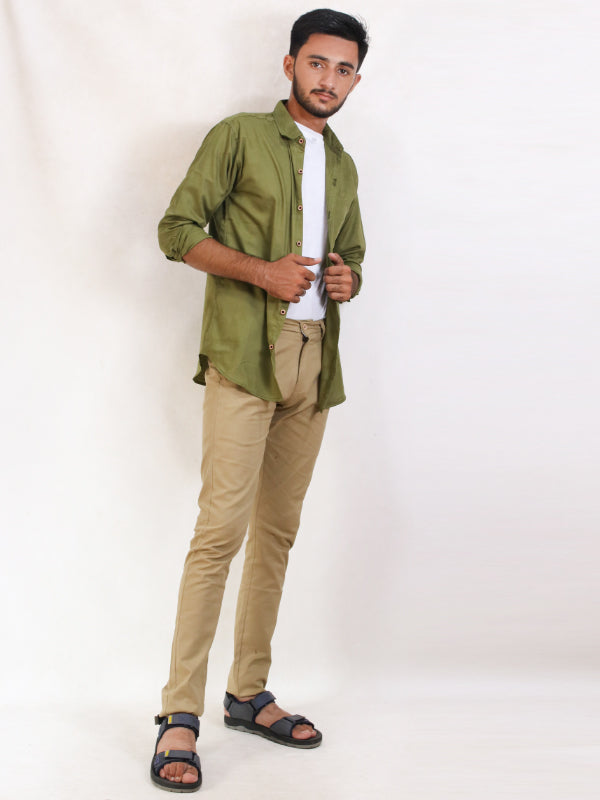 MCS18 Men's Textured Self Cotton Casual Shirt Green