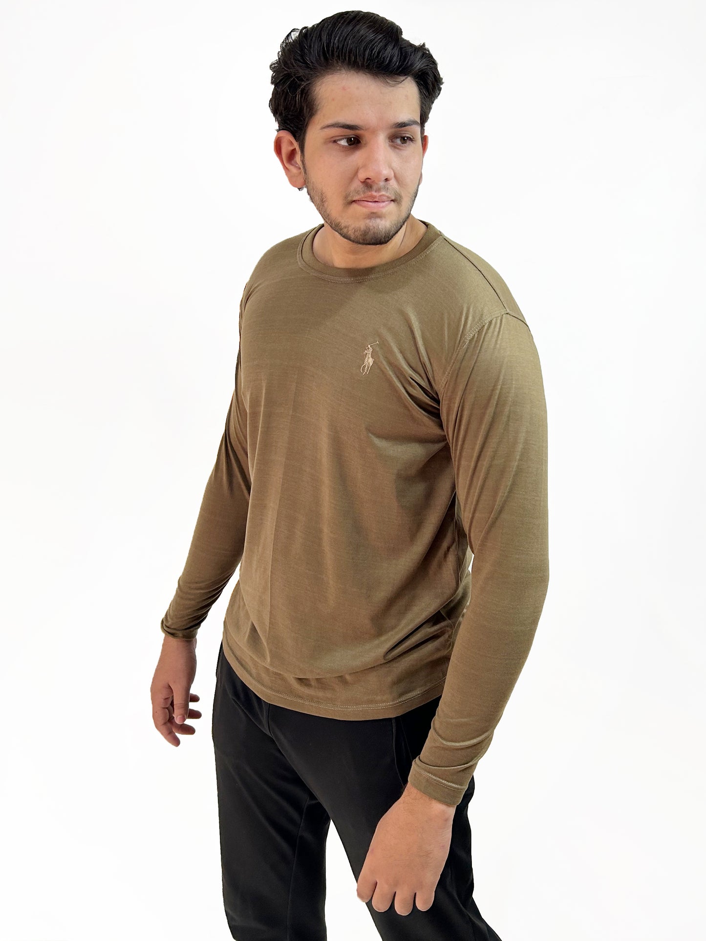 Olive Green Plain Full Sleeves T-Shirt For Men MG MTS97