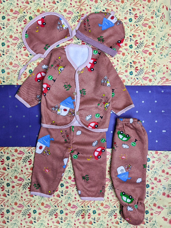 0Mth - 4Mth Brown 5Pcs Fleece Suit For Newborn BG NBGS61