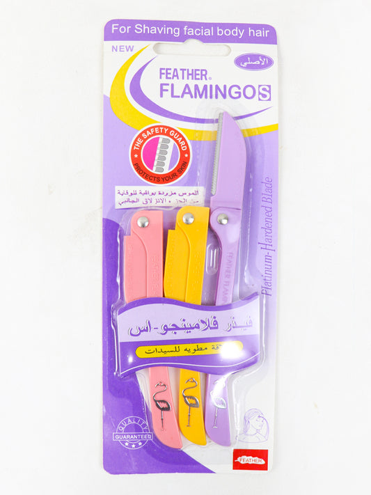 Pack Of 3- Feather Flamingo Facial Razor for Face, Eyebrows & Body Shaving