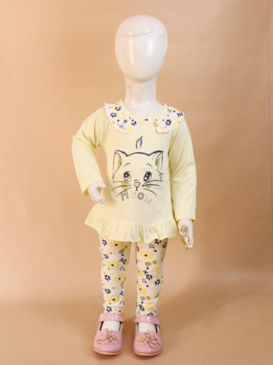 1Yr - 4Yrs Meow Light Yellow Suit For Girls ZG GS64