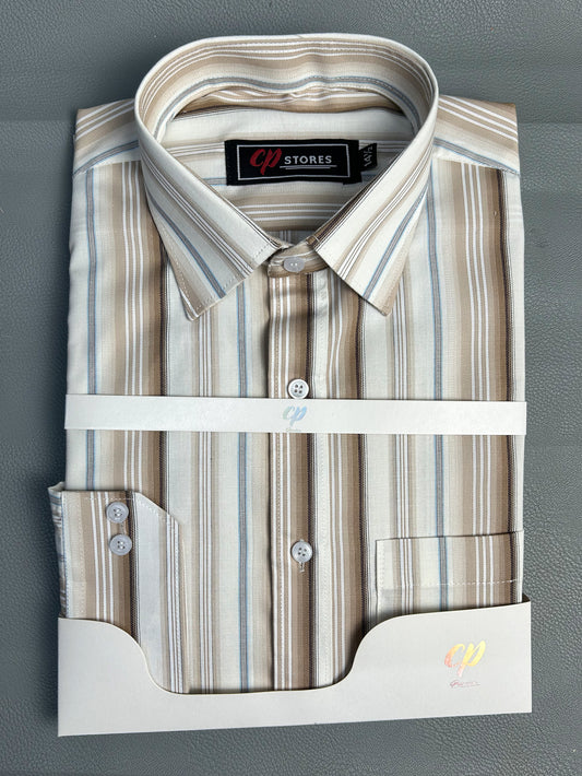 Cream B Lines Formal Dress Shirt For Men MFS127