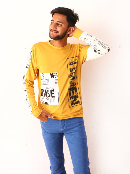 Yellow Base Full Sleeve Printed T-Shirt For Men SN MTS70