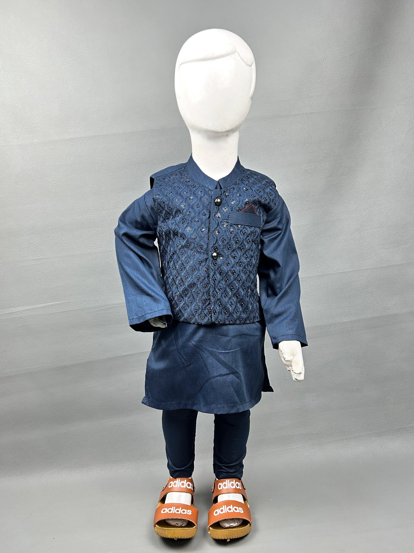 1.5Yrs - 11Yrs Navy Blue Kurta Pajama with Waistcoat For Boys BKS74