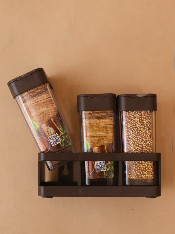 Pack Of 3 Herb And Spice Container Rack Brown