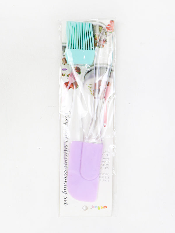 2 Pcs Set of Silicone Brush & Spatula Small  Multicolor