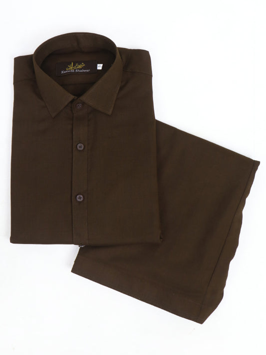 744 Men's Cotton Kameez Shalwar Stitched Suit Dark Brown 06