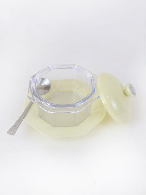 Acrylic Sugar Pot With Lid & Spoon Light Yellow