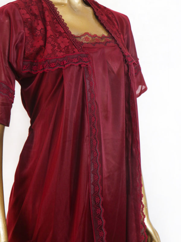 Maroon - 3Pcs Long Nighty For Women WLN01