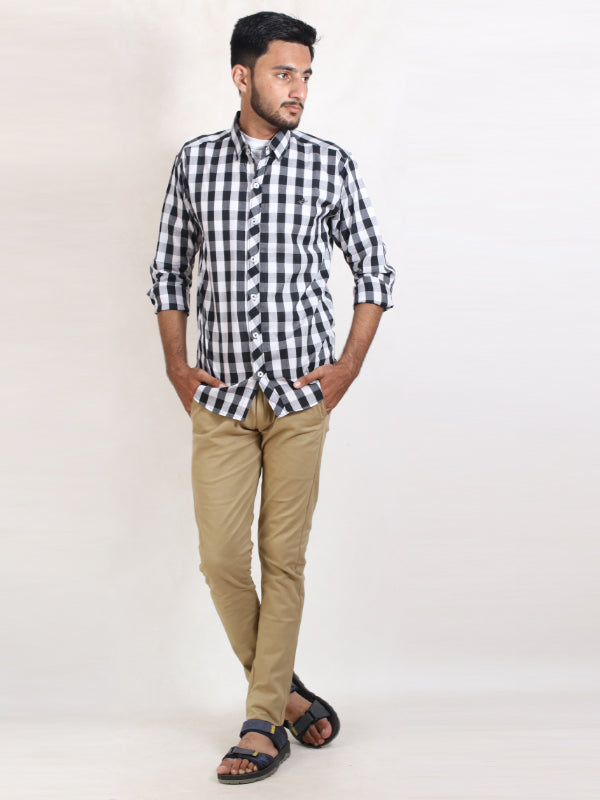 MCS09 AZ Men's Cotton Casual Shirt Black & White Checks