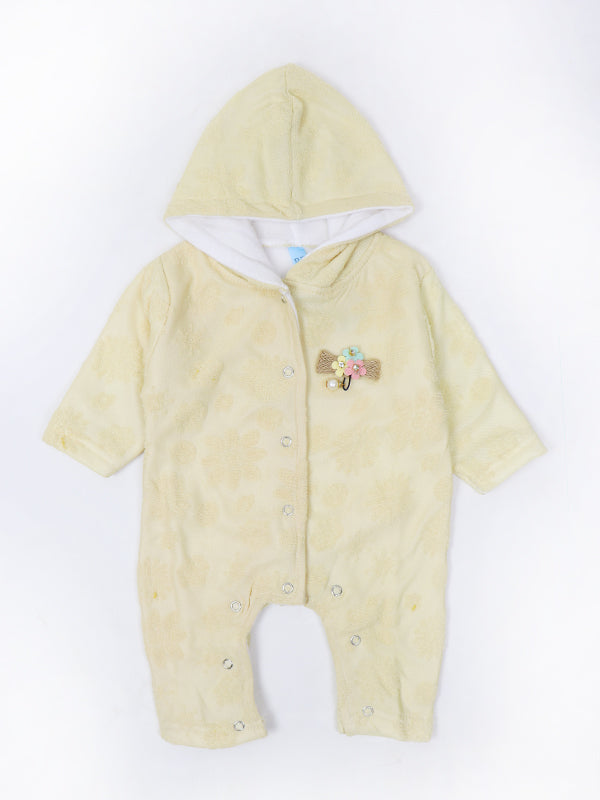 ATT Newborn Hooded Romper 3Mth - 9Mth Flower Light Fawn