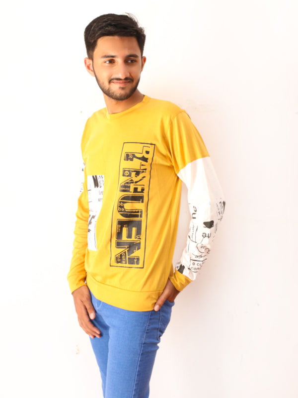 Yellow Base Full Sleeve Printed T-Shirt For Men SN MTS70