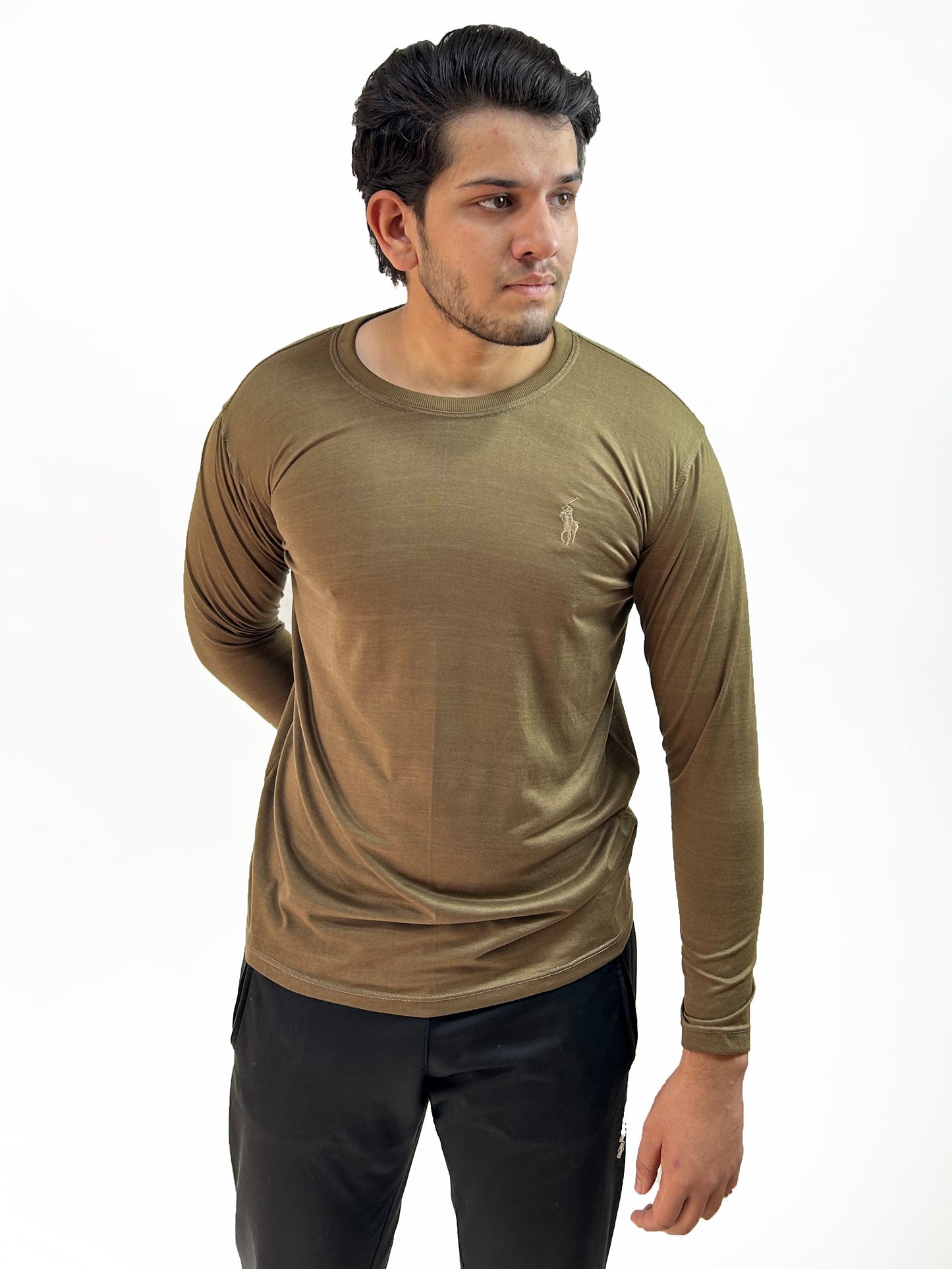 Olive Green Plain Full Sleeves T-Shirt For Men MG MTS97