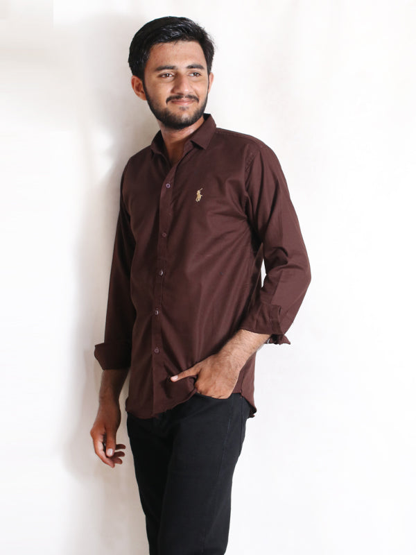 AZ Men's Chambray Casual Shirt Brown