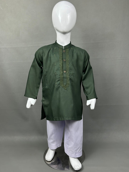 2Yrs - 14Yrs 720 Dark Green Kameez Shalwar Suit For Boys AM BKS120