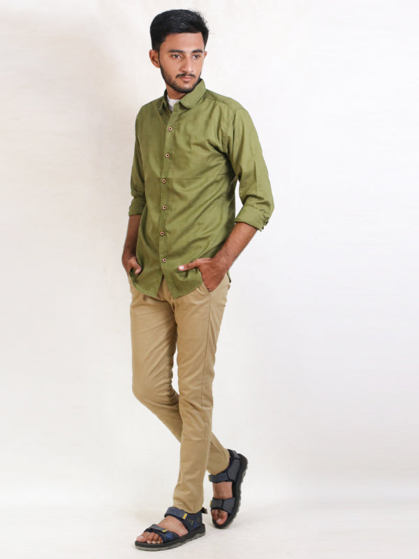 MCS18 Men's Textured Self Cotton Casual Shirt Green